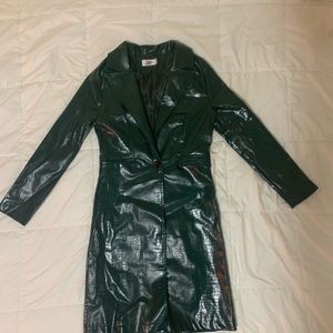 Green faux crocodile skin coat